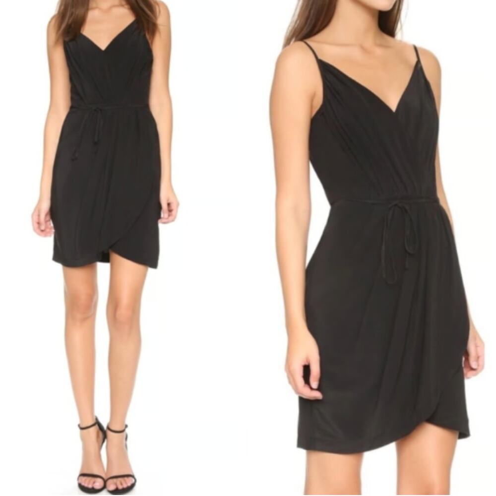 Revolve x Yumi Kim Black Silk Mini Dress Tulip Hem Women's Size Small